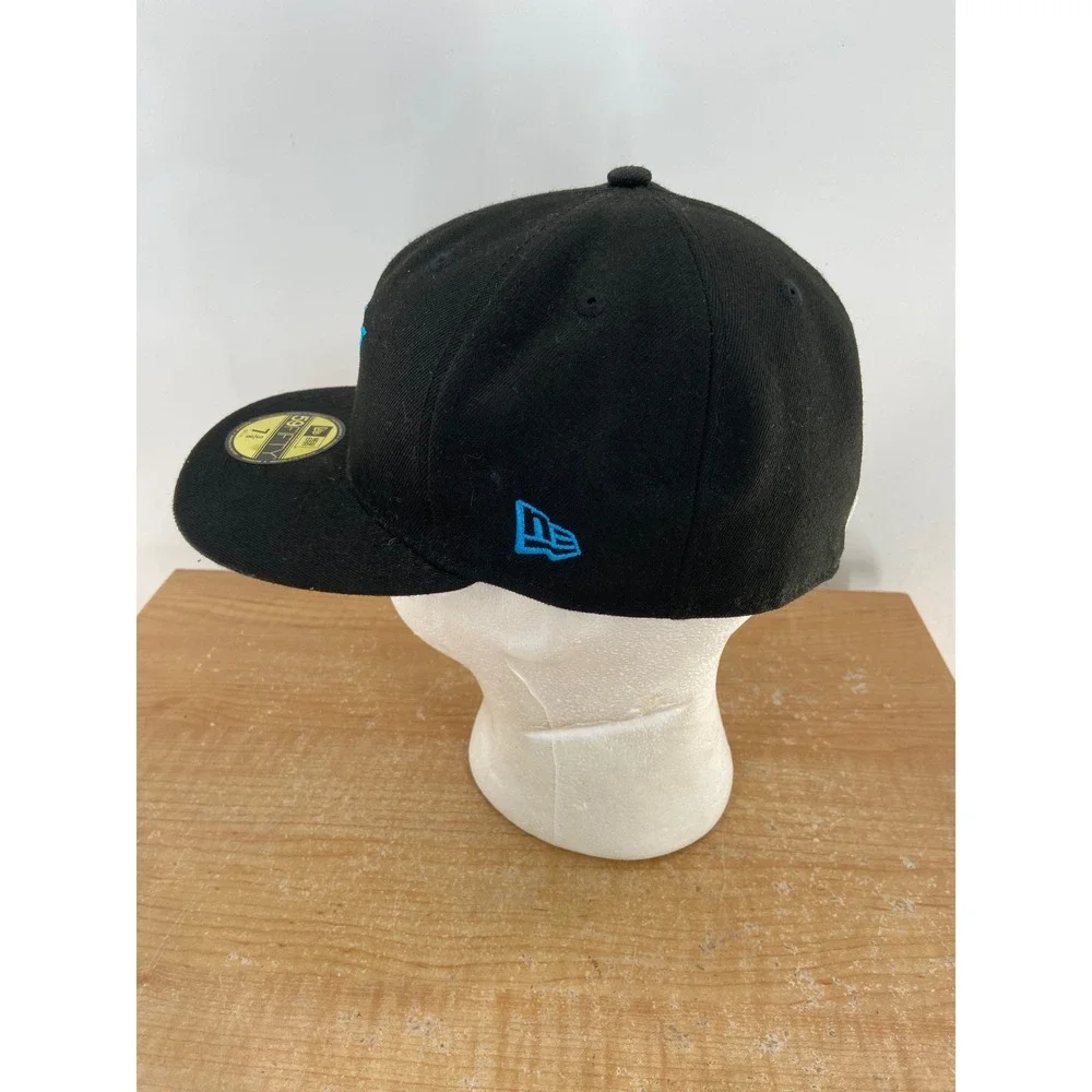 New Era 59FIFTY Miami Marlins MLB Fitted Hat Black Blue Size 7 3/8 Baseball Cap